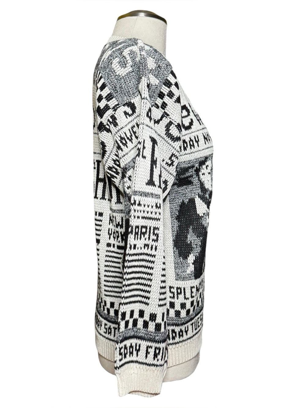 Newspaper Print 80s Vintage Fall Sweater - Picture 6 of 8